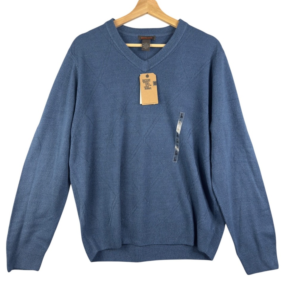 Dockers Men's V-neck Sweater Blue Size Large Long sleeve Casual Career Soft